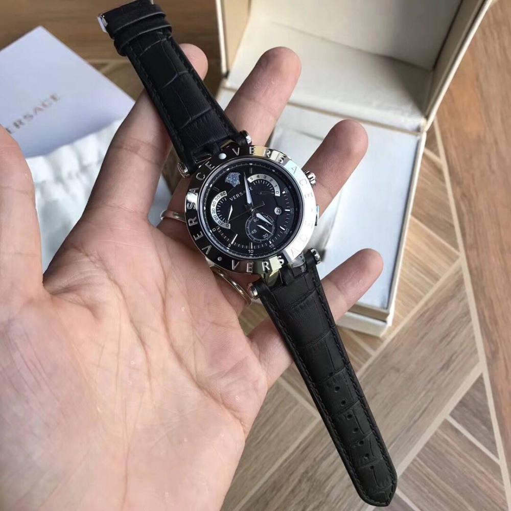 VERSACE手錶 凡賽斯手錶 時尚運動男錶 小醜真皮錶帶黑面瑞士石英男錶 時尚潮流男士腕錶23C80D008S497-細節圖5