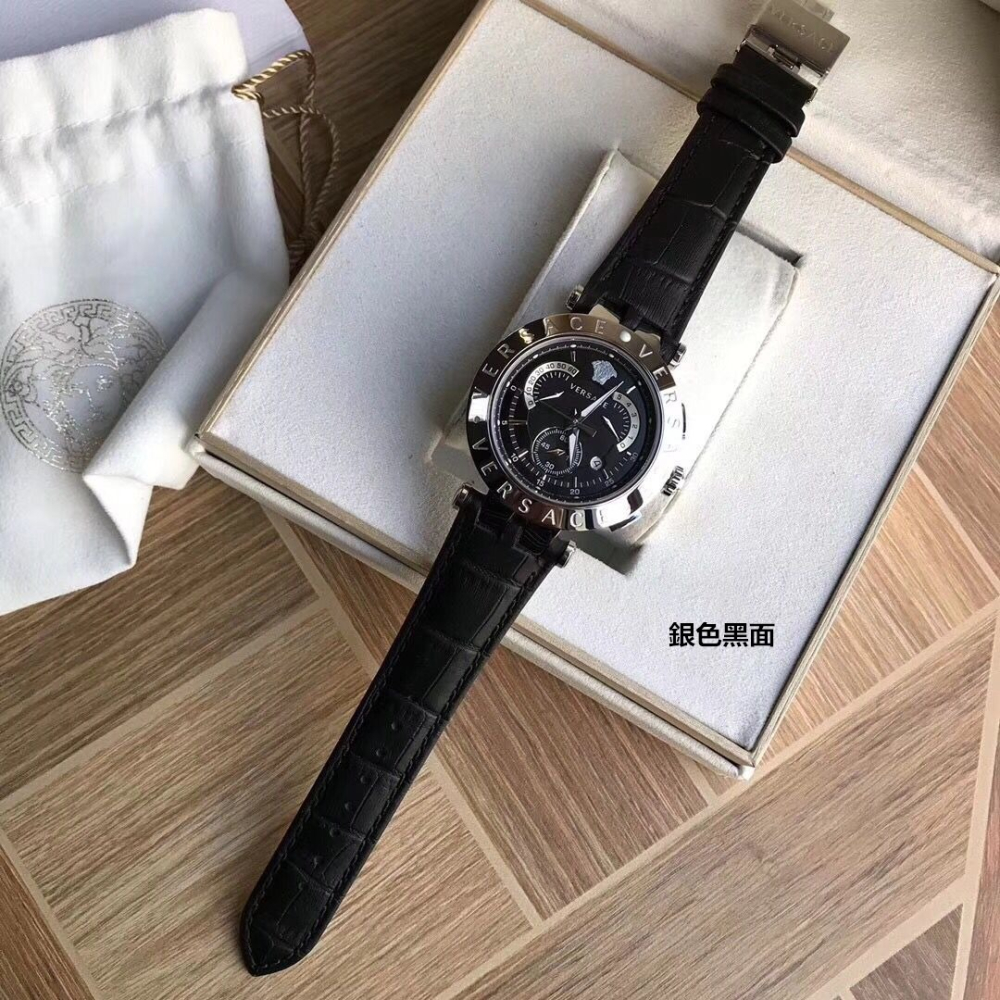 VERSACE手錶 凡賽斯手錶 時尚運動男錶 小醜真皮錶帶黑面瑞士石英男錶 時尚潮流男士腕錶23C80D008S497-細節圖6