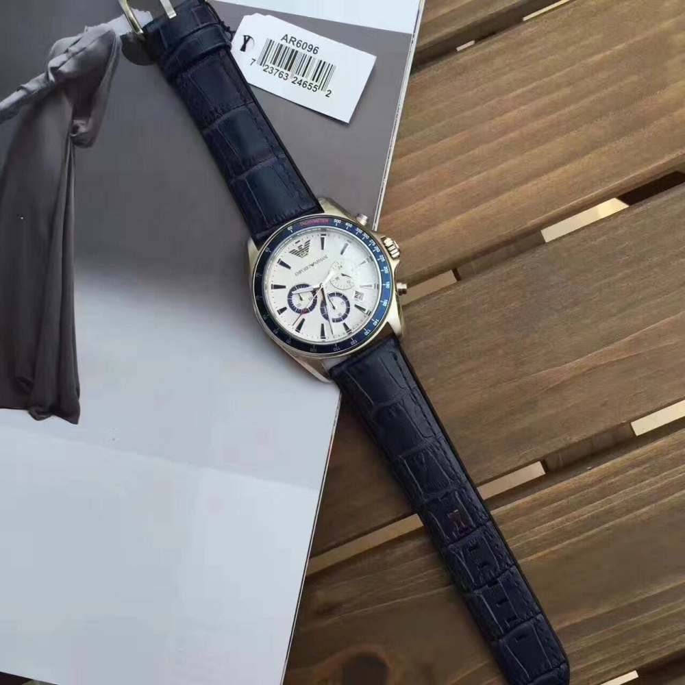 ARMANI手錶 阿瑪尼手錶男 阿曼尼男錶 真皮錶帶 新款三眼六針及時多功能休閒男士手錶AR6096-細節圖3