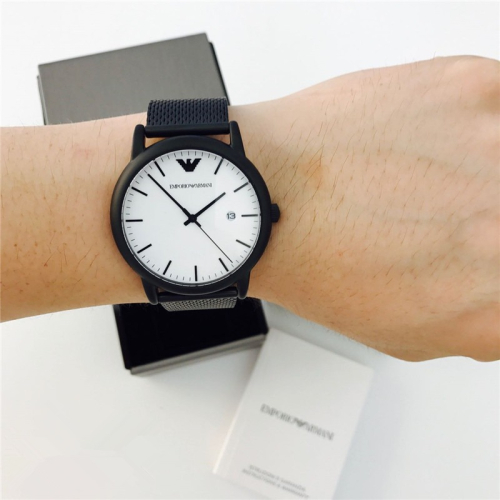 男生手錶 Armani手錶男 阿曼尼男錶 亞光黑色不鏽鋼鏈石英男士手錶 超薄簡約時尚AR11046