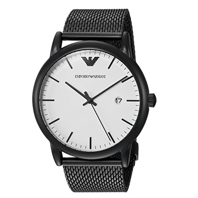 男生手錶 Armani手錶男 阿曼尼男錶 亞光黑色不鏽鋼鏈石英男士手錶 超薄簡約時尚AR11046-細節圖2