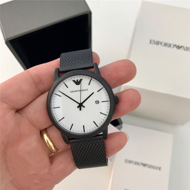 男生手錶 Armani手錶男 阿曼尼男錶 亞光黑色不鏽鋼鏈石英男士手錶 超薄簡約時尚AR11046-細節圖3