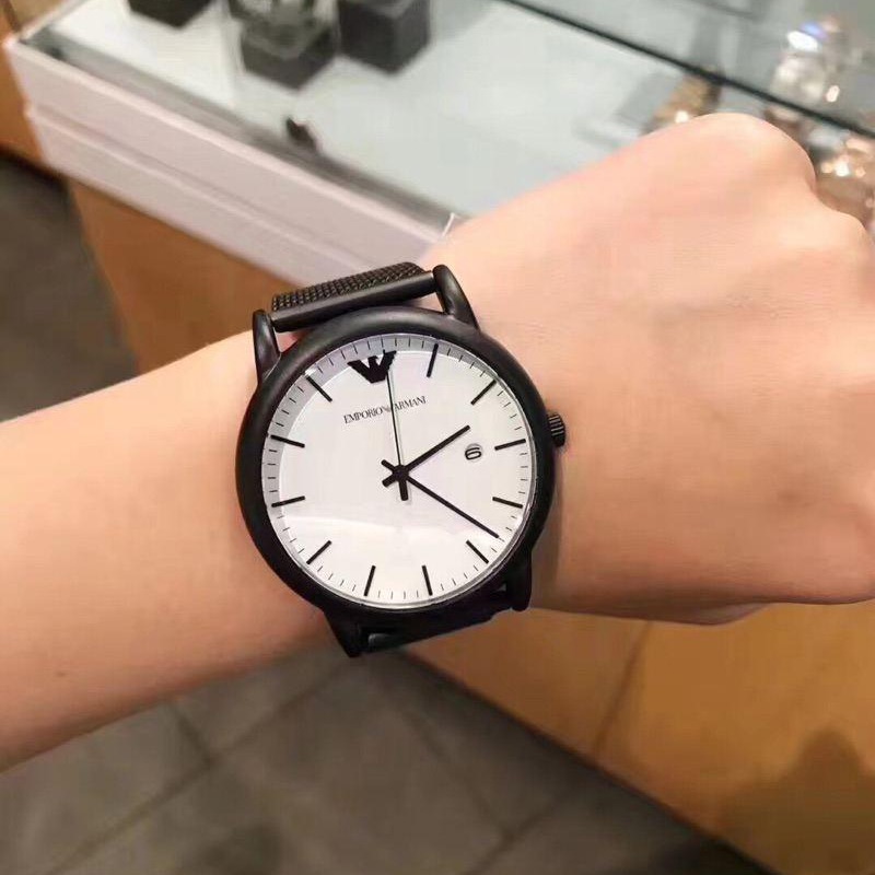 男生手錶 Armani手錶男 阿曼尼男錶 亞光黑色不鏽鋼鏈石英男士手錶 超薄簡約時尚AR11046-細節圖4