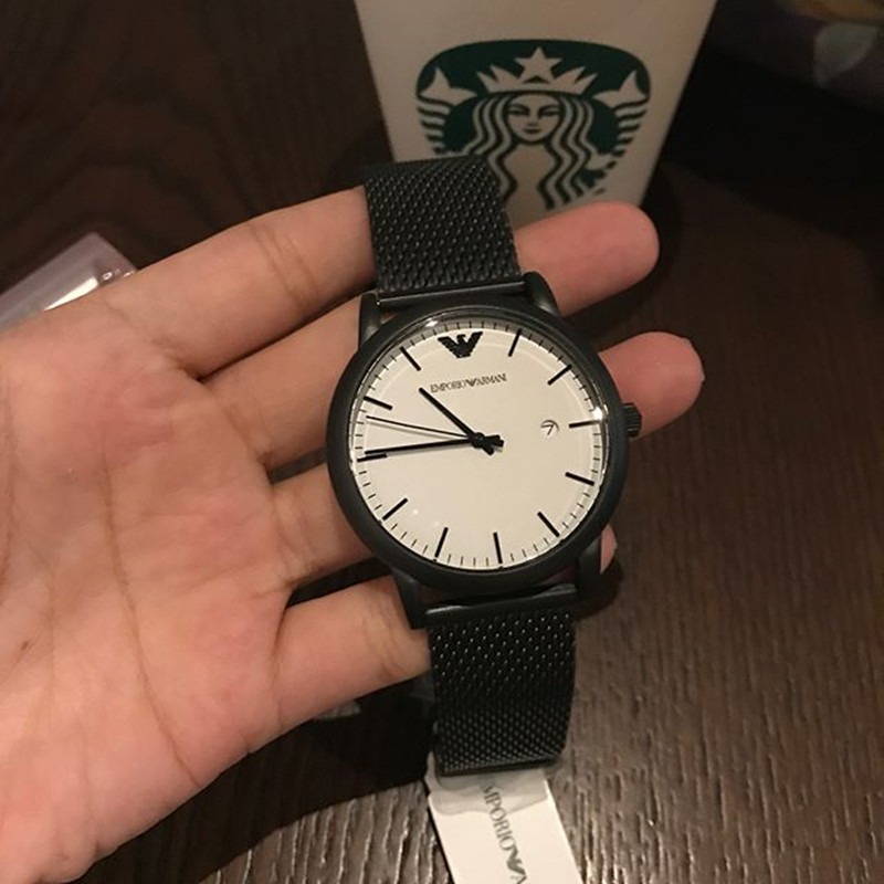 男生手錶 Armani手錶男 阿曼尼男錶 亞光黑色不鏽鋼鏈石英男士手錶 超薄簡約時尚AR11046-細節圖8