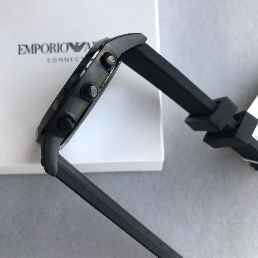 Armani手錶 阿瑪尼手錶男 阿曼尼男錶 新款橡膠錶帶三眼日曆 時尚簡約黑色白面石英男士腕錶AR11048-細節圖9