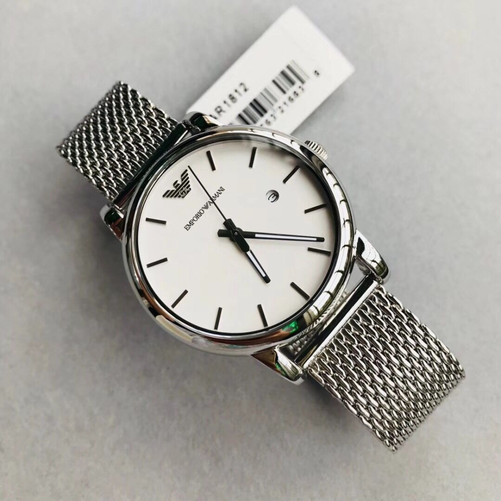Armani手錶 大直徑手錶男 阿曼尼手錶 男士簡約時尚腕錶編織鋼鏈日曆石英男錶AR1812-細節圖5