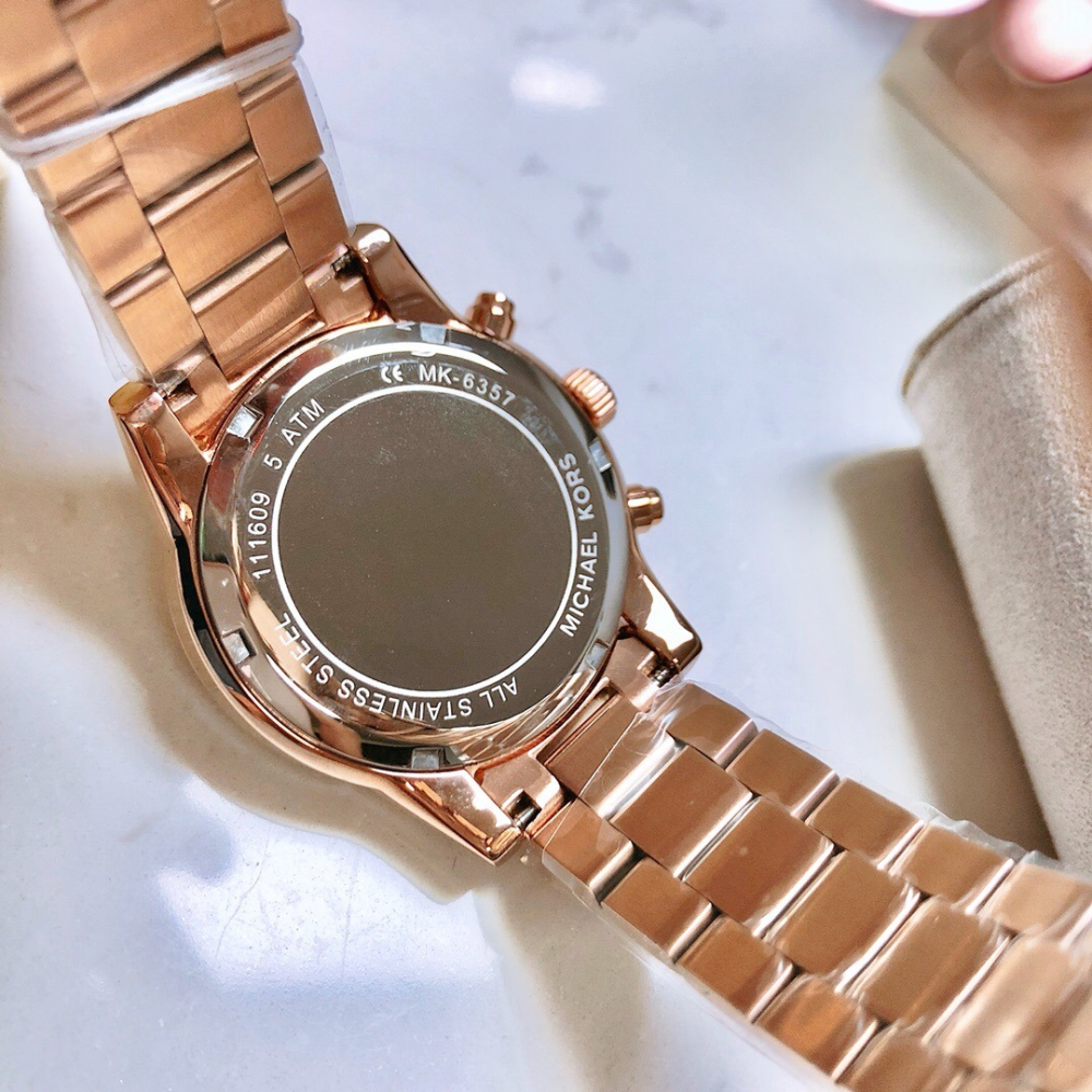Michael Kors手錶 MK手錶 玫瑰金色鋼帶錶  大直徑手錶女 鑲鑽三眼不鏽鋼鏈日曆防水時尚女錶MK6357-細節圖7