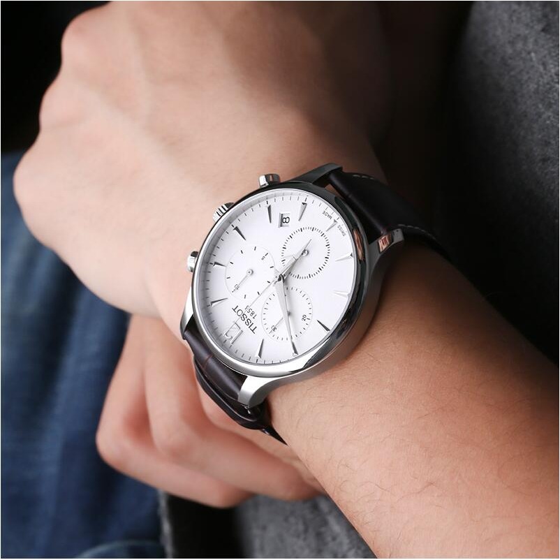 天梭手錶 TISSOT男錶 俊雅系列瑞士石英錶 黑色皮帶三眼計時日曆手錶T063.617.16.057.00-細節圖6