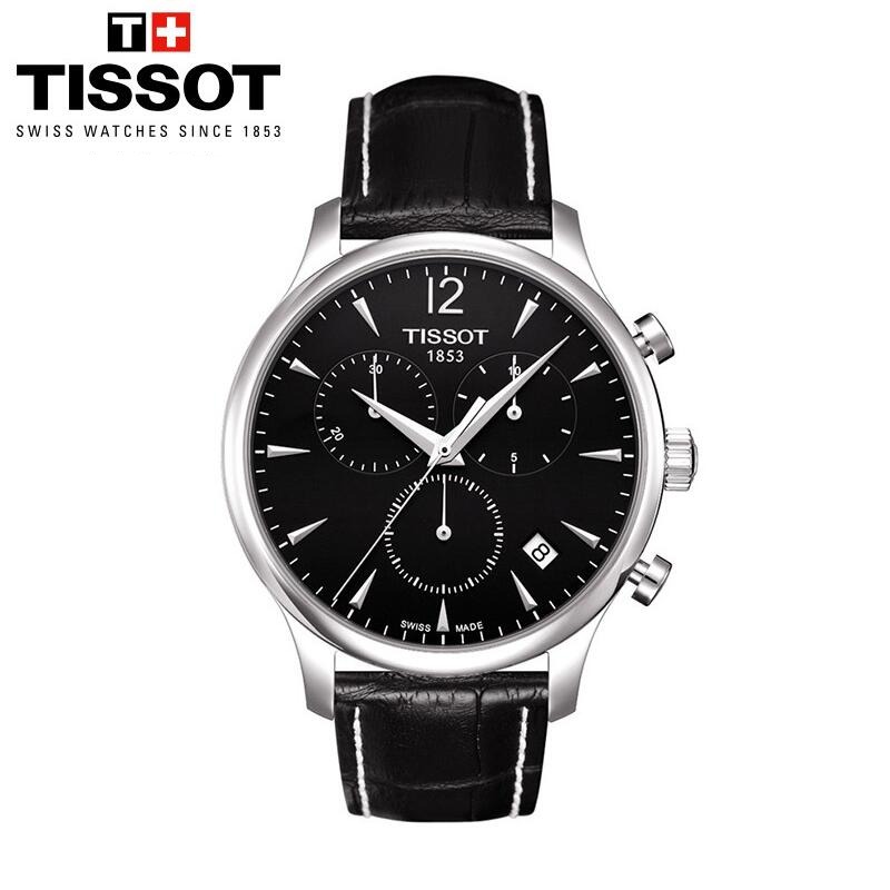 天梭手錶 TISSOT男錶 俊雅系列瑞士石英錶 黑色皮帶三眼計時日曆手錶T063.617.16.057.00-細節圖9