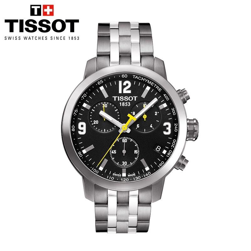 Tissot手錶天梭男錶 駿馳200系列運動防水石英錶 三眼計時日曆不鏽鋼鏈男士腕錶T055.417.11.057.00-細節圖2