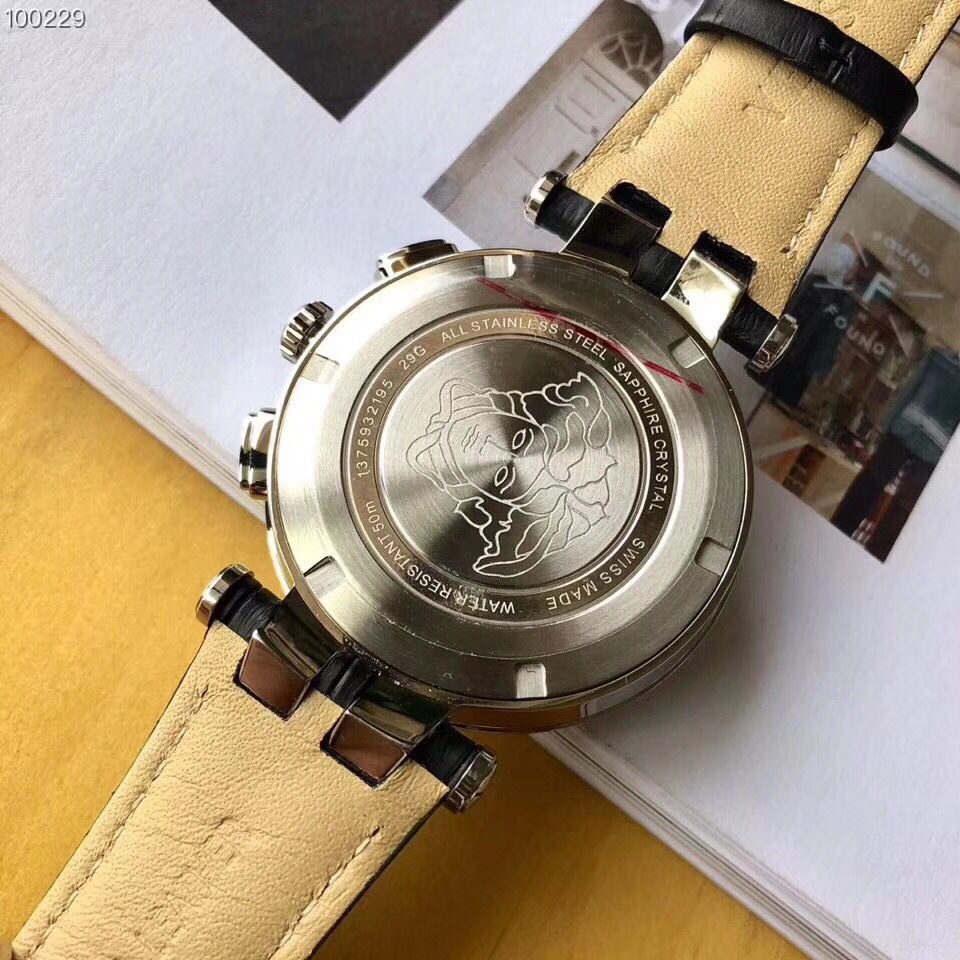 Versace手錶男 凡賽斯手錶 真皮錶帶黑金男士腕錶 雙地時區多功能高端商務休閒男錶 29G70D009-細節圖8