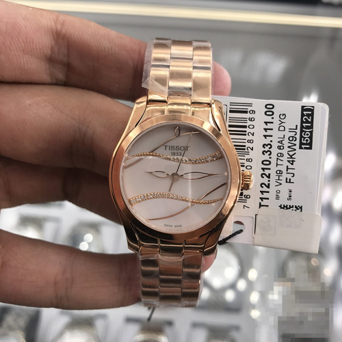 Tissot手錶 天梭手錶 女生手錶 新款玫瑰金時尚鑲鑽女錶 鋼鏈防水石英錶T112.210.33.111.00
