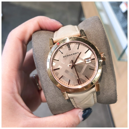 Burberry手錶 戰馬手錶 女生真皮錶帶淺金色瑞士石英錶 潮流時尚女錶BU9154