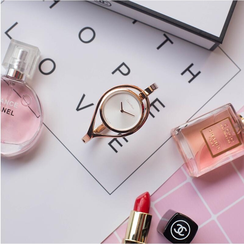 CalvinKlein手錶 CK手錶女 LIGHT系列女生手鏈精鋼石英錶 時尚潮流玫瑰金女錶K6L2M616-細節圖3