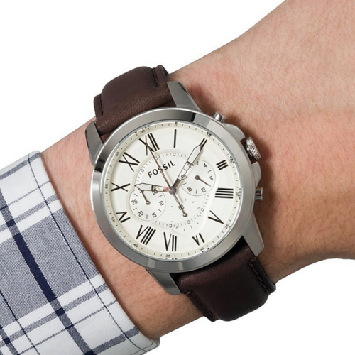 富思Fossil 男錶 Grant Chronograph 棕色皮帶男士手錶 休閒商務石英錶 時尚男錶FS4735
