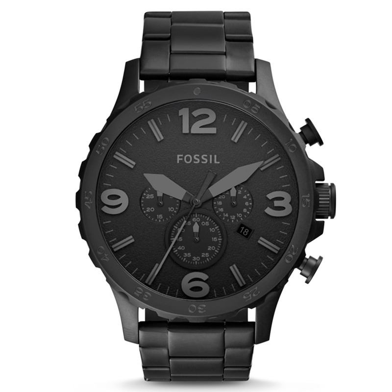 富思Fossil 男錶 三眼計時潮流酷黑鋼鏈手錶 黑色大錶盤石英錶 休閒時尚男士腕錶JR1401-細節圖2