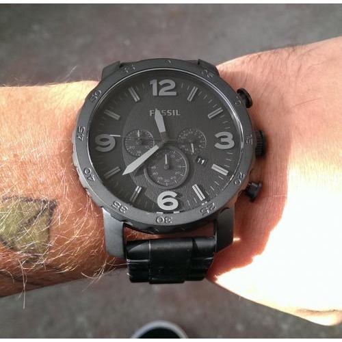 富思Fossil 男錶 三眼計時潮流酷黑鋼鏈手錶 黑色大錶盤石英錶 休閒時尚男士腕錶JR1401-細節圖3