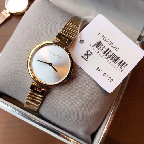 凱文克萊CalvinKlein手錶 CK手錶 編織帶小錶盤玫瑰金色石英錶 時尚潮流精美女錶K8G23626