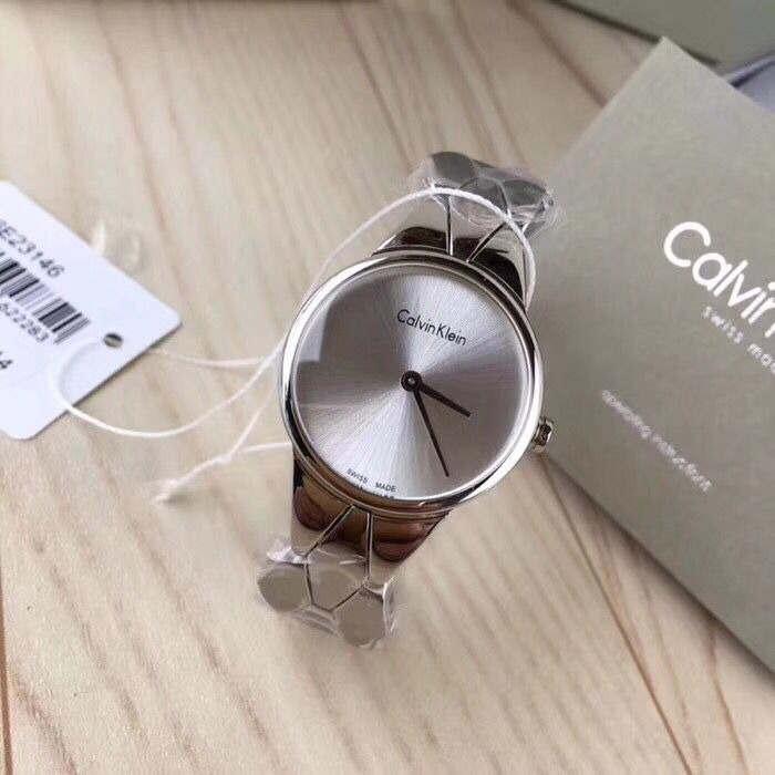 CalvinKlein手錶 腕錶 CK手錶 SNAKE系列石英錶 女生鋼鏈黑面白面銀色手鏈款女錶K6E23141 46-細節圖2