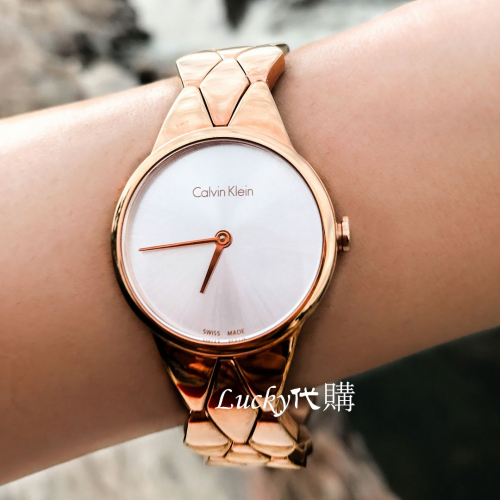 Calvin Klein手錶 CK手錶 SNAKE系列 簡約時尚剛練玫瑰金色石英錶 優雅潮流女錶K6E23646 546