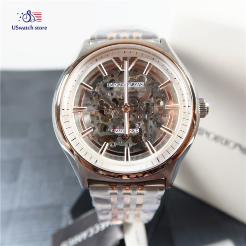阿曼尼Armani腕錶 阿瑪尼鏤空玫瑰金間鋼鏈自動機械錶 防水休閒男士手錶 新款時尚男錶AR60002