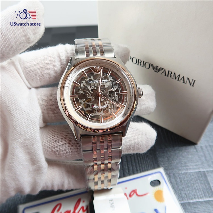 阿曼尼Armani腕錶 阿瑪尼鏤空玫瑰金間鋼鏈自動機械錶 防水休閒男士手錶 新款時尚男錶AR60002-細節圖7