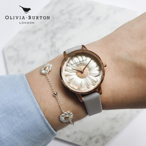 Olivia Burton手錶 女生腕錶 英國品牌OB手錶 小雏菊圓形皮帶石英錶 花朵設計個色時尚潮流女錶 精品錶