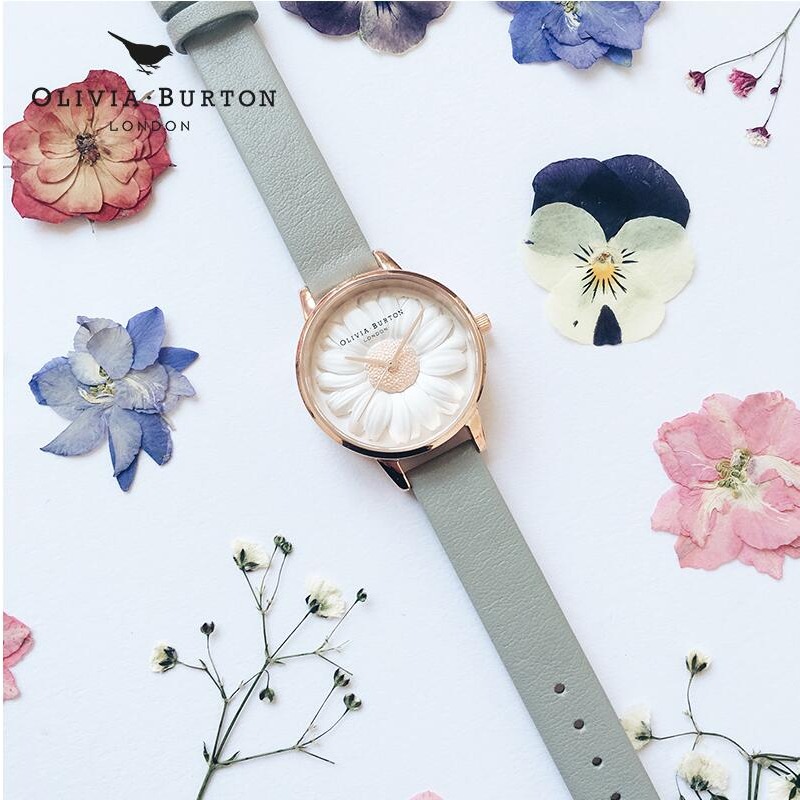 Olivia Burton手錶 女生腕錶 英國品牌OB手錶 小雏菊圓形皮帶石英錶 花朵設計個色時尚潮流女錶 精品錶-細節圖4