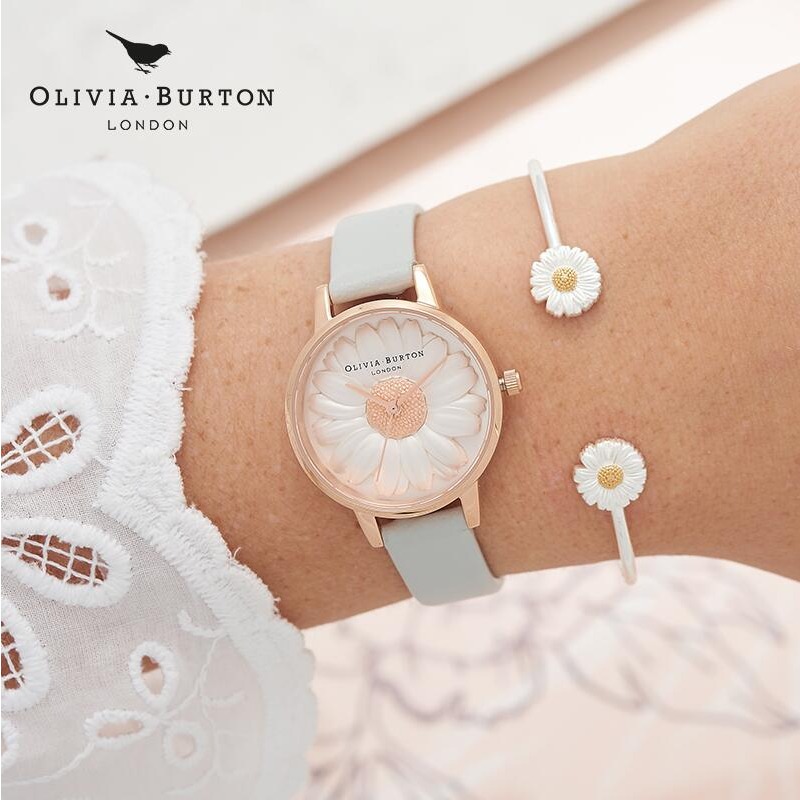 Olivia Burton手錶 女生腕錶 英國品牌OB手錶 小雏菊圓形皮帶石英錶 花朵設計個色時尚潮流女錶 精品錶-細節圖5