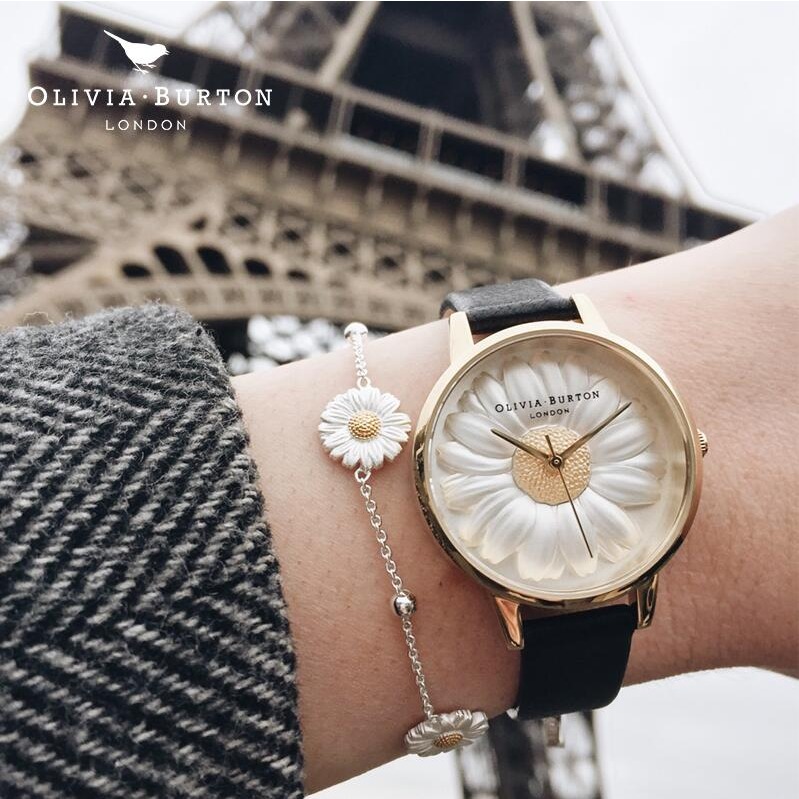 Olivia Burton手錶 女生腕錶 英國品牌OB手錶 小雏菊圓形皮帶石英錶 花朵設計個色時尚潮流女錶 精品錶-細節圖6