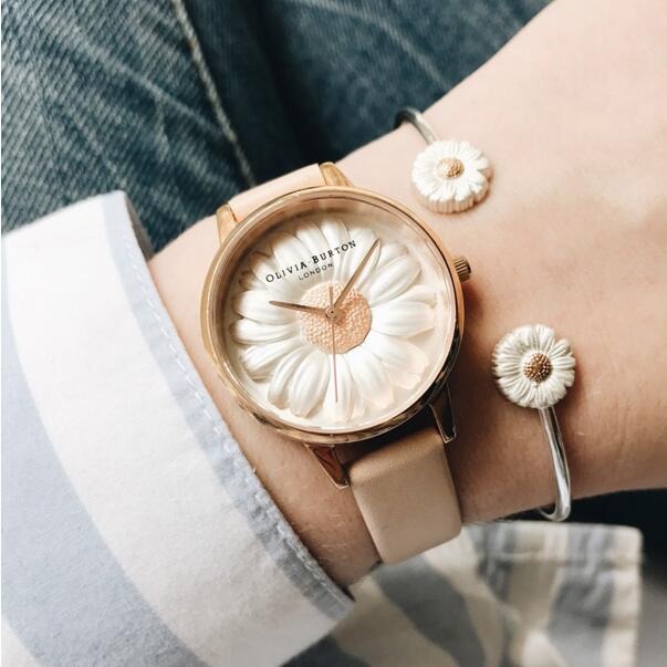 Olivia Burton手錶 女生腕錶 英國品牌OB手錶 小雏菊圓形皮帶石英錶 花朵設計個色時尚潮流女錶 精品錶-細節圖7