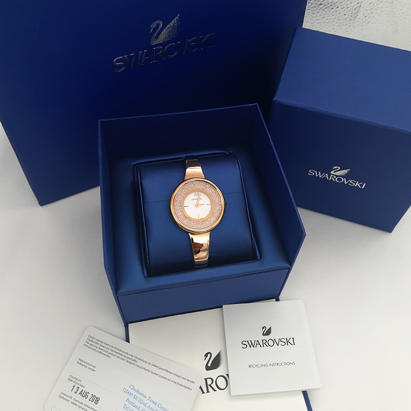 Swarovski手錶 施華洛世奇手錶女生手錶 手鐲手錶 滿天星水晶玫瑰金手鐲款女錶 時尚腕錶精品錶5269250-細節圖10