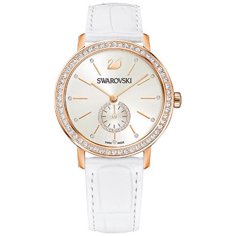 Swarovski施華洛世奇手錶 白色皮帶時尚復古女錶 鑲鑽真皮帶石英錶 女生精品錶5295386-細節圖8
