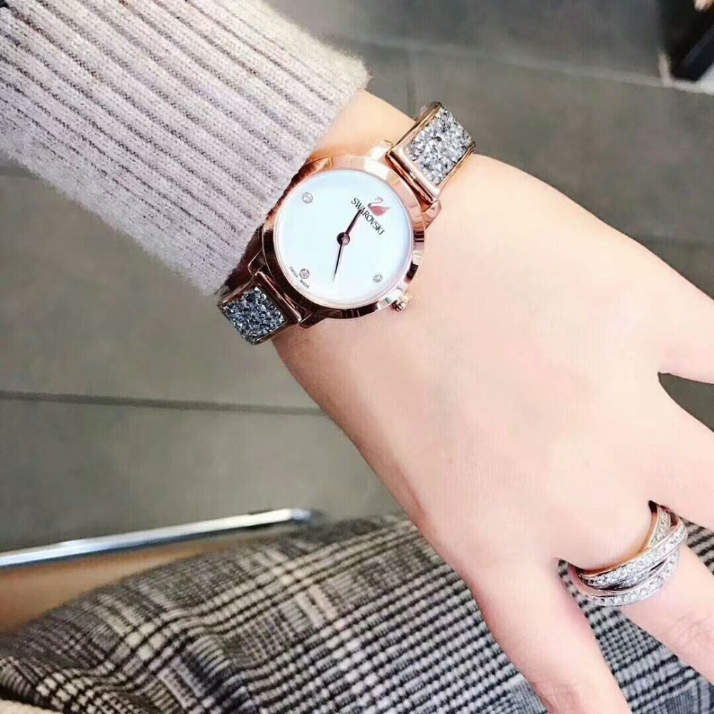 Swarovski手錶 女生手錶 手鐲手錶 施華洛世奇手錶 天鵝女錶 玫瑰金水鑽鋼鏈時尚潮流女生腕錶 石英錶精品錶-細節圖3
