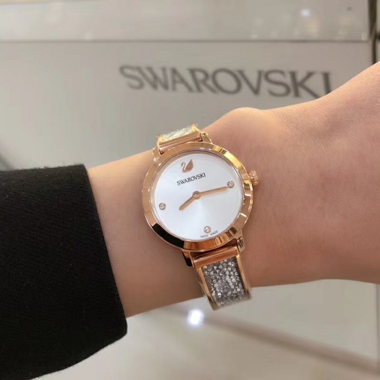 Swarovski手錶 女生手錶 手鐲手錶 施華洛世奇手錶 天鵝女錶 玫瑰金水鑽鋼鏈時尚潮流女生腕錶 石英錶精品錶-細節圖10