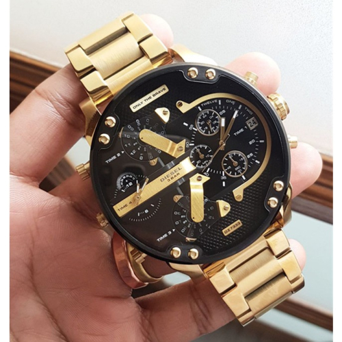 Diesel手錶 迪賽手錶 超大直徑男士手錶 大錶盤黑金鋼鏈石英錶 歐美腕錶大直徑時尚潮流男錶DZ7333