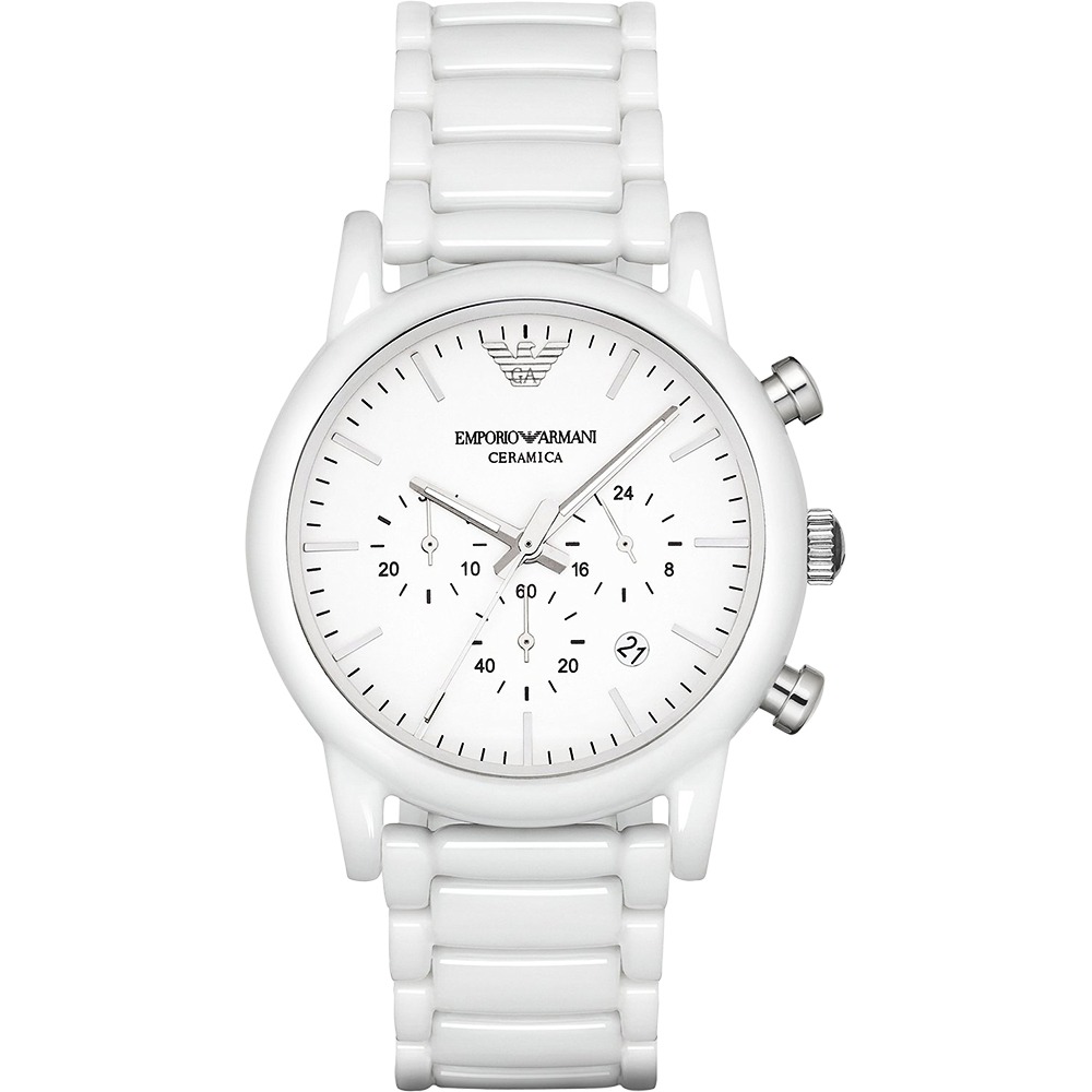 Armani手錶 男生手錶 白色陶瓷手錶阿瑪尼手錶 白色陶瓷三眼計時日曆石英錶 歐美簡約時尚百搭防水男錶AR1499-細節圖8