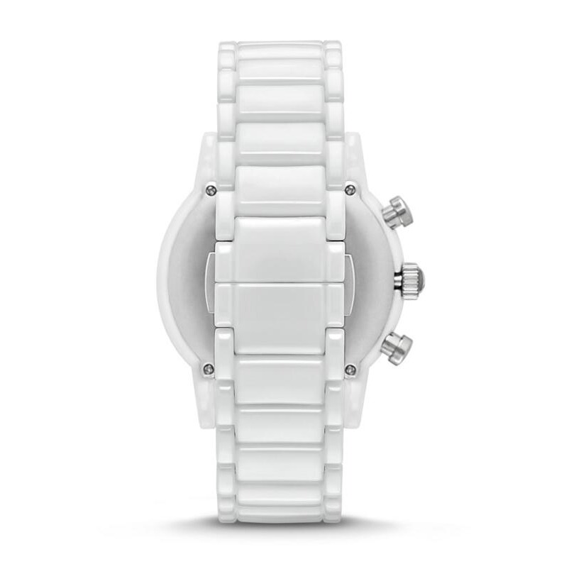 Armani手錶 男生手錶 白色陶瓷手錶阿瑪尼手錶 白色陶瓷三眼計時日曆石英錶 歐美簡約時尚百搭防水男錶AR1499-細節圖9