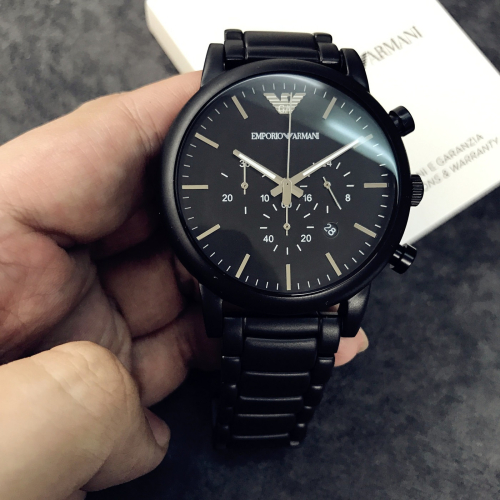 Armani手錶男 阿曼尼手錶 AR1894 黑色大錶盤三眼日曆防水石英錶 商務休閒鋼鏈男錶AR1895