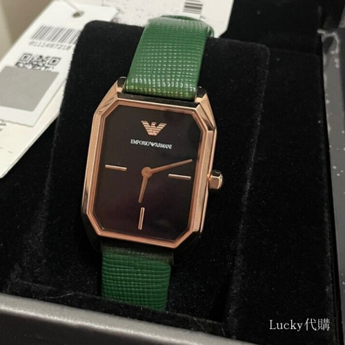 ARMANI手錶 阿瑪尼手錶 貝母面時尚方錶 女生時尚潮流石英錶 翠綠皮帶錶 休閒百搭學生腕錶AR11149