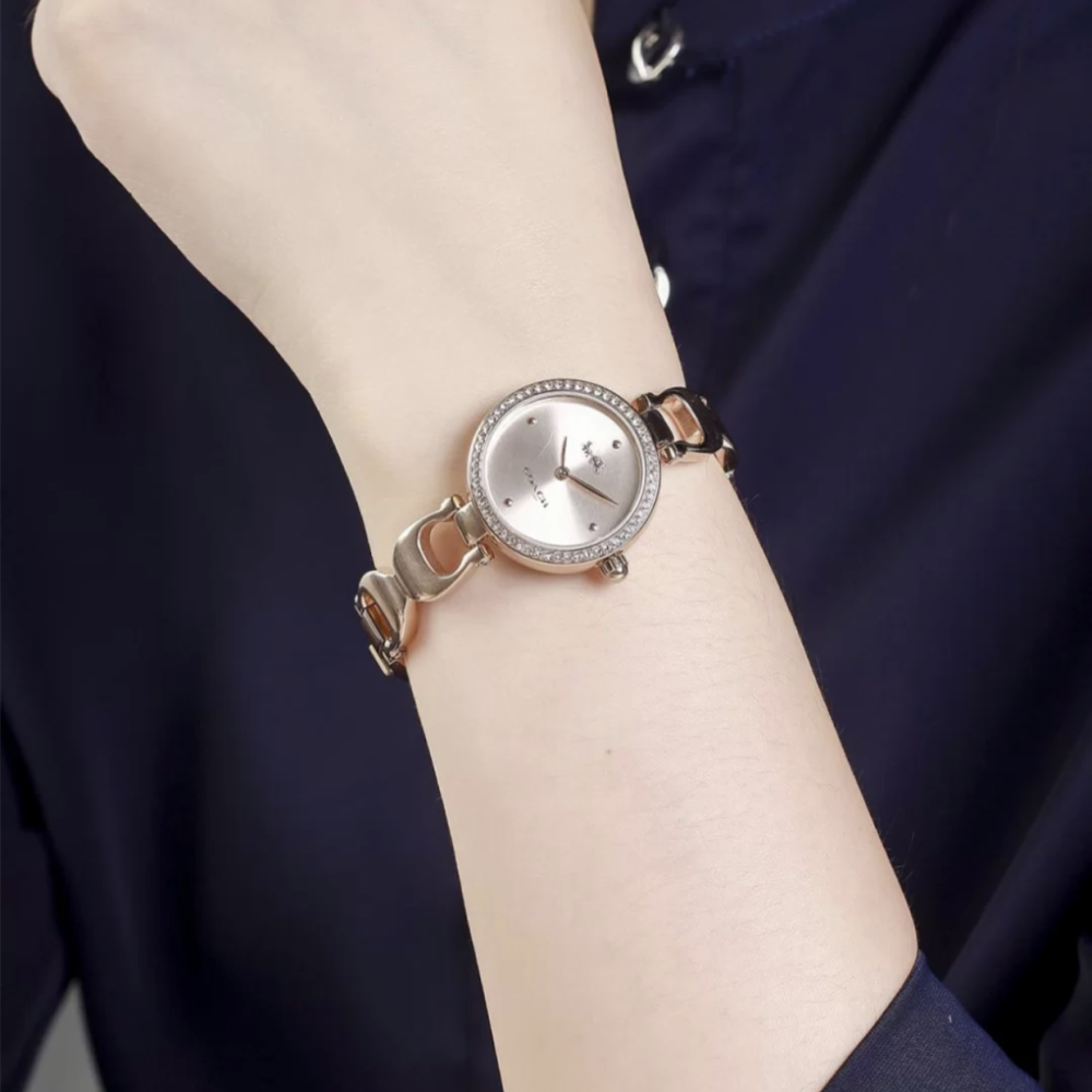 COACH蔻馳手錶 PARK系列 手鏈款小錶盤鑲鑽女錶 手鐲手錶 時尚百搭石英錶女 玫瑰金色女生腕錶14503172-細節圖2