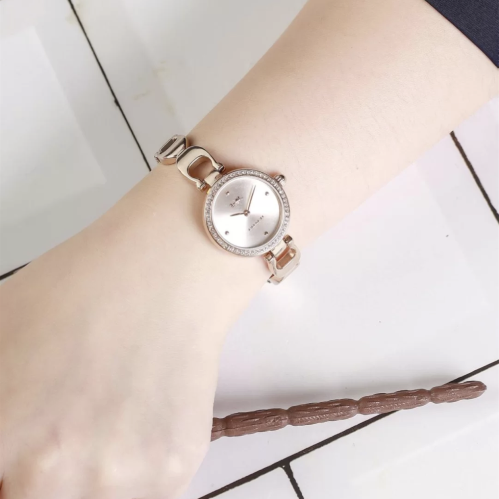 COACH蔻馳手錶 PARK系列 手鏈款小錶盤鑲鑽女錶 手鐲手錶 時尚百搭石英錶女 玫瑰金色女生腕錶14503172-細節圖3
