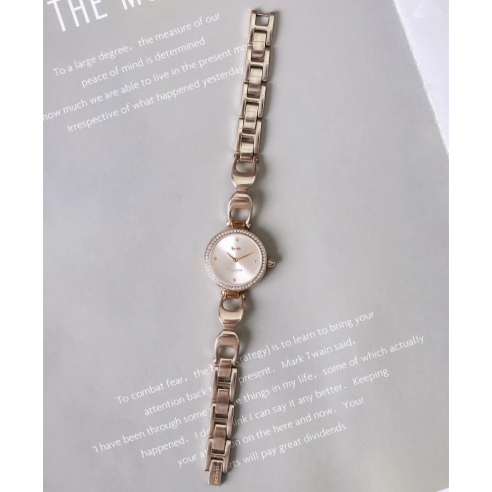 COACH蔻馳手錶 PARK系列 手鏈款小錶盤鑲鑽女錶 手鐲手錶 時尚百搭石英錶女 玫瑰金色女生腕錶14503172-細節圖8