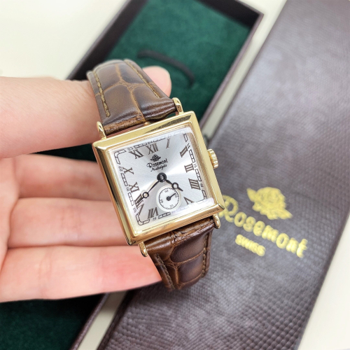 Rosemont手錶 孫藝珍同款小巧皮帶表 方形歐美復古氣質棕色真皮女錶 日本簡約氣質時尚腕錶 女生防水石英錶