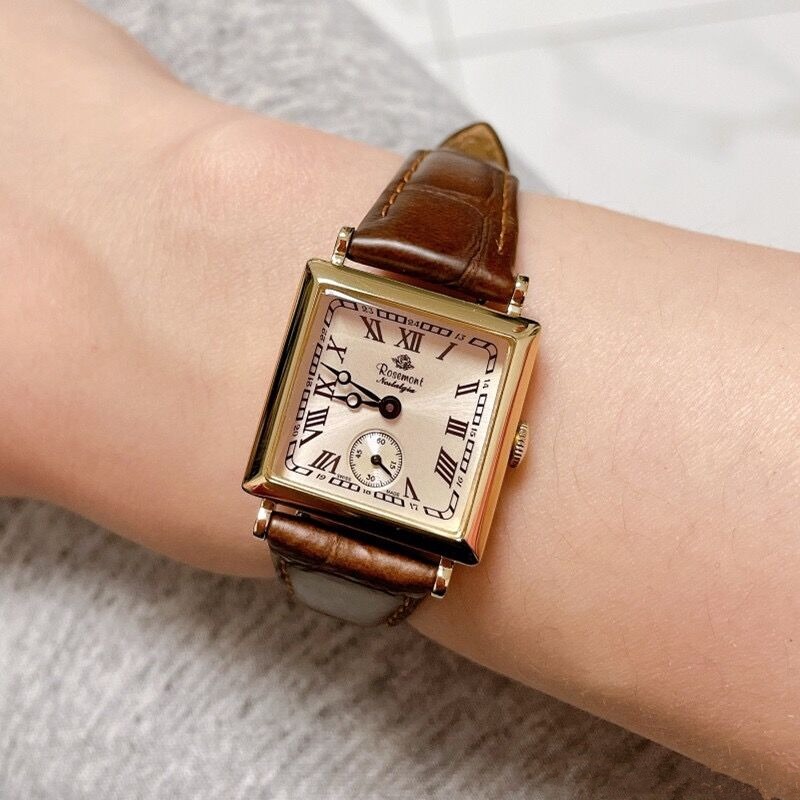 Rosemont手錶 孫藝珍同款小巧皮帶表 方形歐美復古氣質棕色真皮女錶 日本簡約氣質時尚腕錶 女生防水石英錶-細節圖5