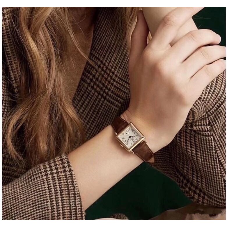 Rosemont手錶 孫藝珍同款小巧皮帶表 方形歐美復古氣質棕色真皮女錶 日本簡約氣質時尚腕錶 女生防水石英錶-細節圖6