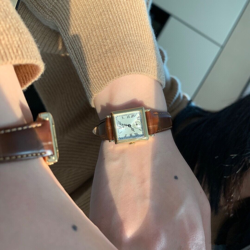Rosemont手錶 孫藝珍同款小巧皮帶表 方形歐美復古氣質棕色真皮女錶 日本簡約氣質時尚腕錶 女生防水石英錶-細節圖8