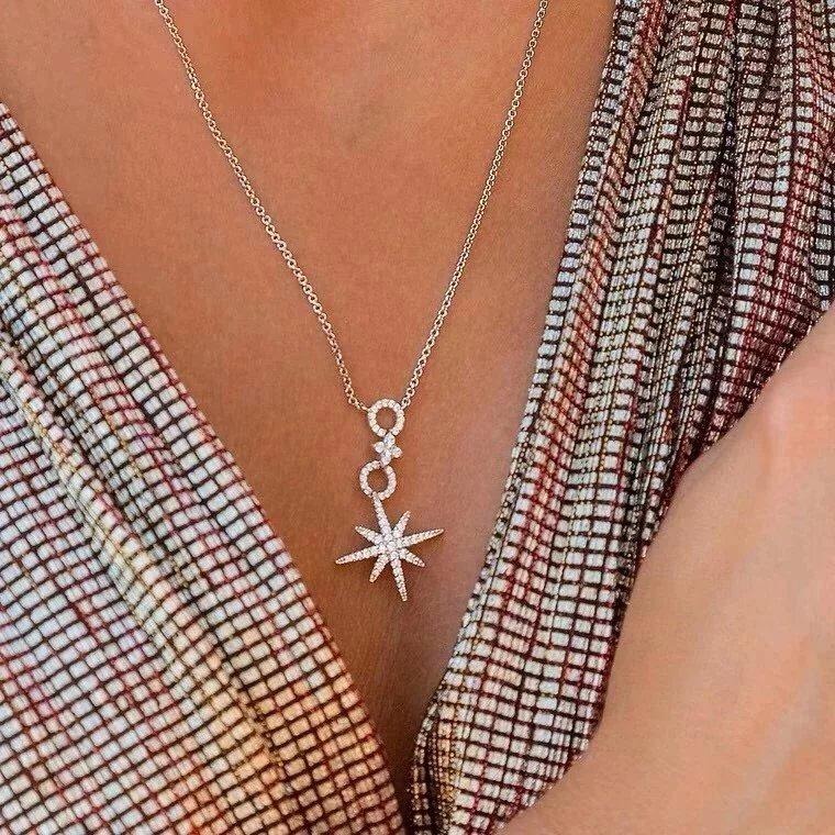 APM MONACO項鏈 多圈項鏈 六芒星項鏈 925純銀飾品 純銀項鏈 氣質時尚頸鏈 高級感項墜 鑲晶鑽可調節項鏈-細節圖2