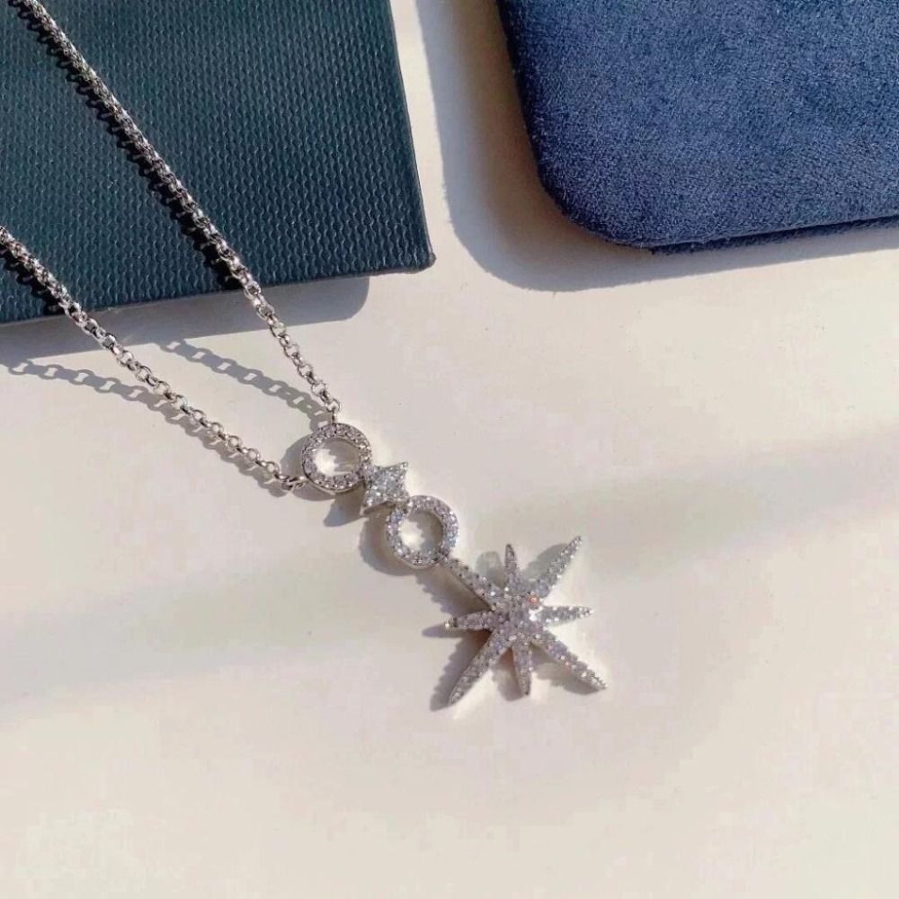 APM MONACO項鏈 多圈項鏈 六芒星項鏈 925純銀飾品 純銀項鏈 氣質時尚頸鏈 高級感項墜 鑲晶鑽可調節項鏈-細節圖7