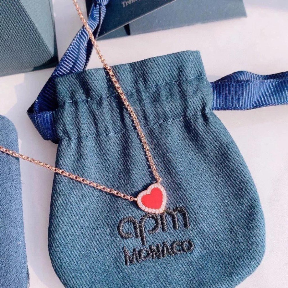 APM MONACO項鏈 新品紅色愛心項鏈 925純銀項鏈 玫瑰金色鎖骨鏈 高級感氣質頸鏈 可調節項鏈 毛衣鏈-細節圖7